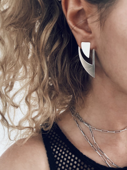 Sterling Silver Triangle Earrings: Geometric Ear Jackets - KathyRossJewelry