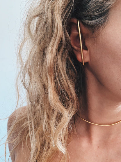 18k gold filled sterling silver long bar earring - KathyRossJewelry