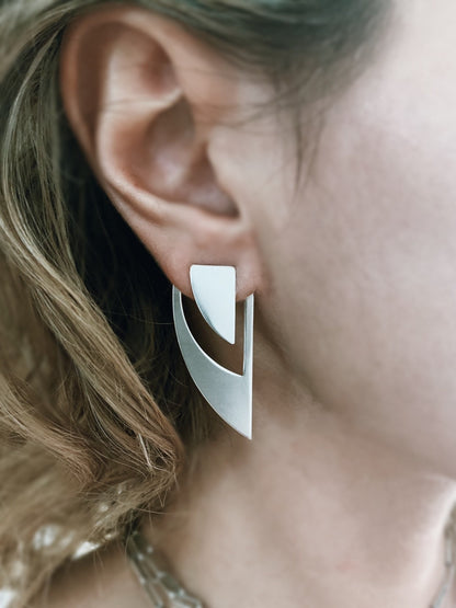 Sterling Silver Triangle Earrings: Geometric Ear Jackets - KathyRossJewelry