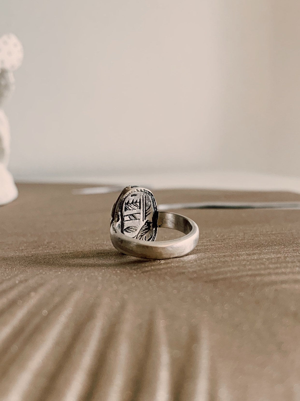 Sterling Silver Scarab with Egyptian Hieroglyphics ring Protection Amulet Gift - KathyRossJewelry