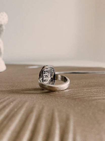 Sterling Silver Scarab with Egyptian Hieroglyphics ring Protection Amulet Gift - KathyRossJewelry