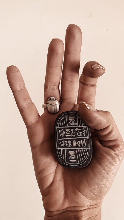 Sterling Silver Scarab with Egyptian Hieroglyphics ring Protection Amulet Gift - KathyRossJewelry