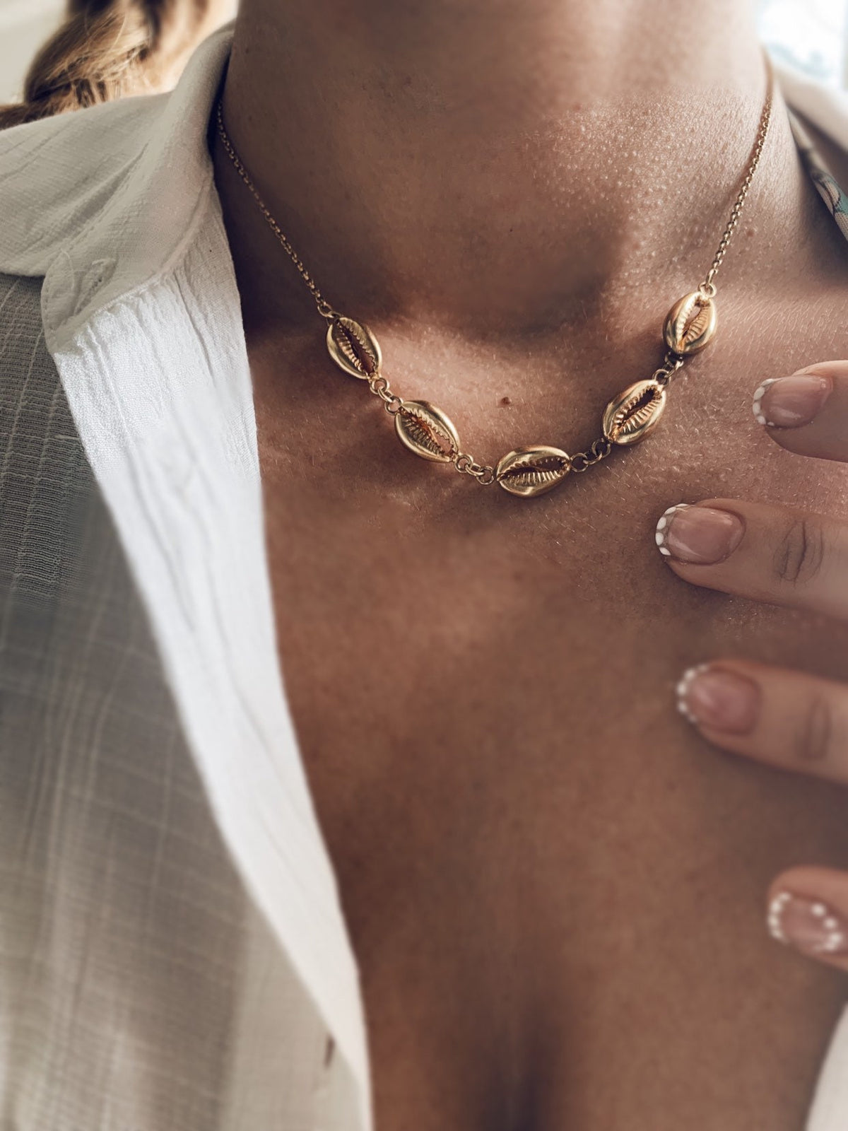 Gold Puka Shells necklace : Gold filled Sterling Silver 925 Cowrie - KathyRossJewelry