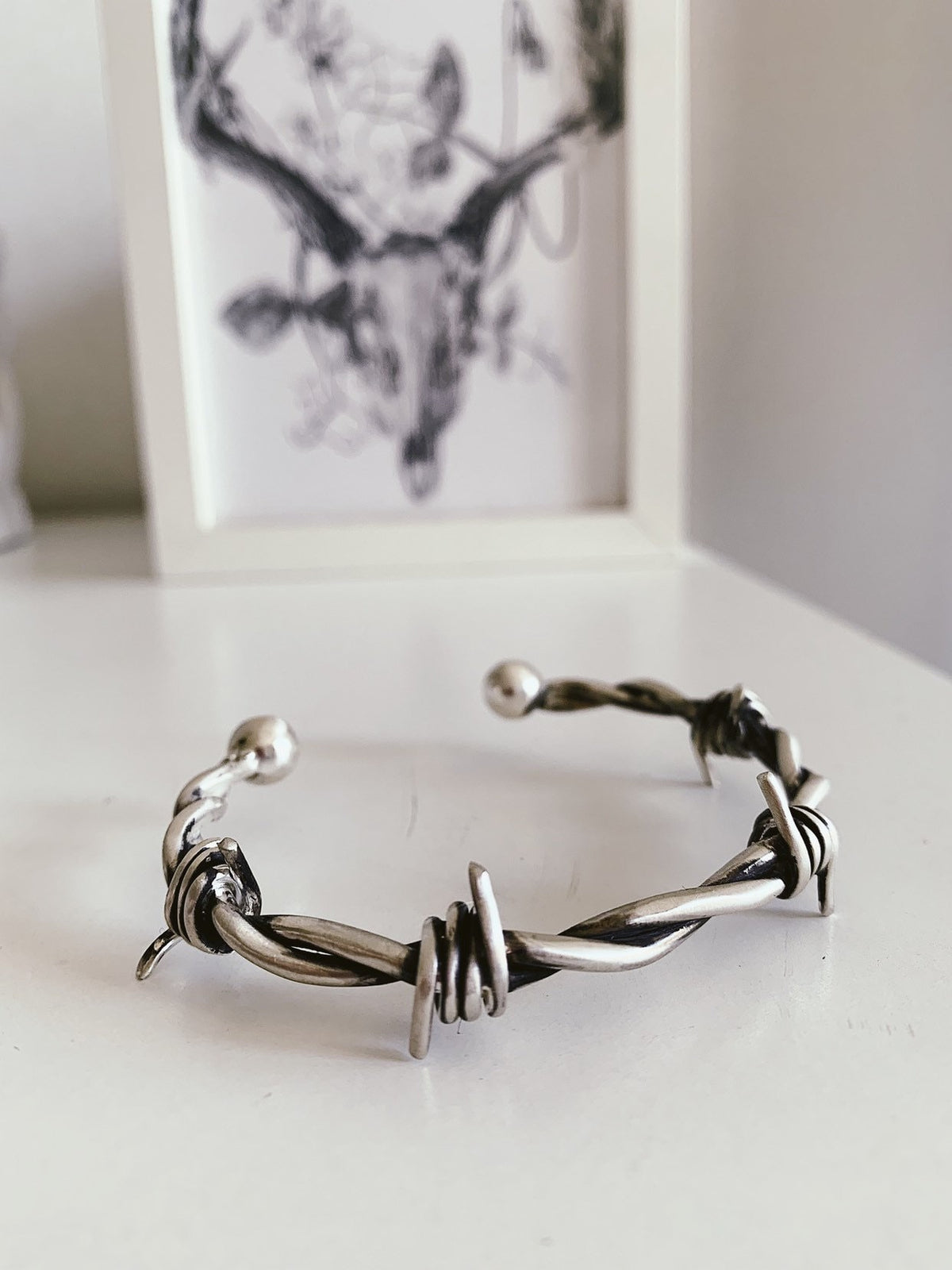 Oxidized Sterling Silver Barbed Wire cuff Bracelet - KathyRossJewelry