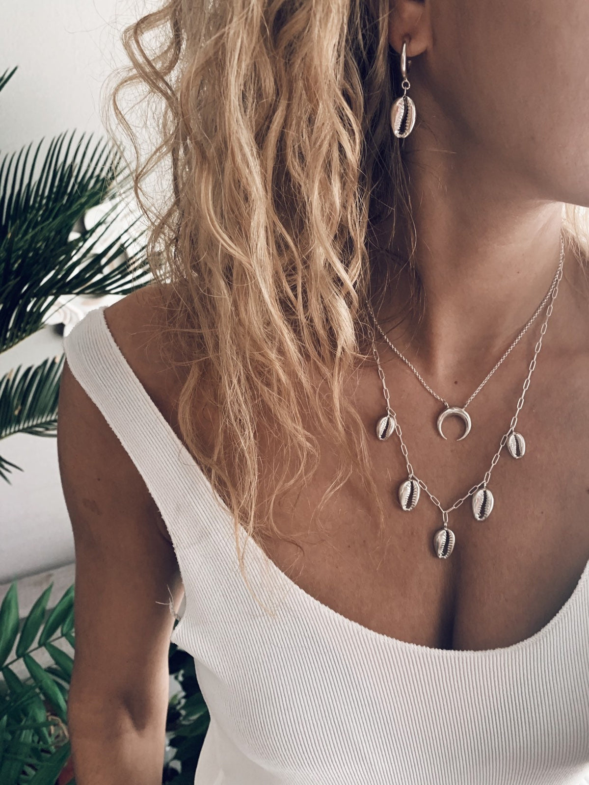 Silver 925 puka Shell Necklace: paperclip chain and multiple charms - KathyRossJewelry