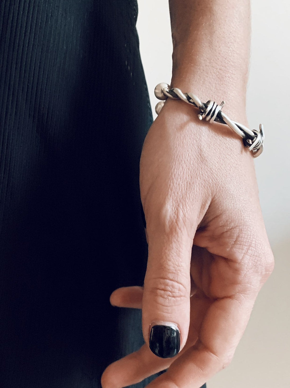 Oxidized Sterling Silver Barbed Wire cuff Bracelet - KathyRossJewelry