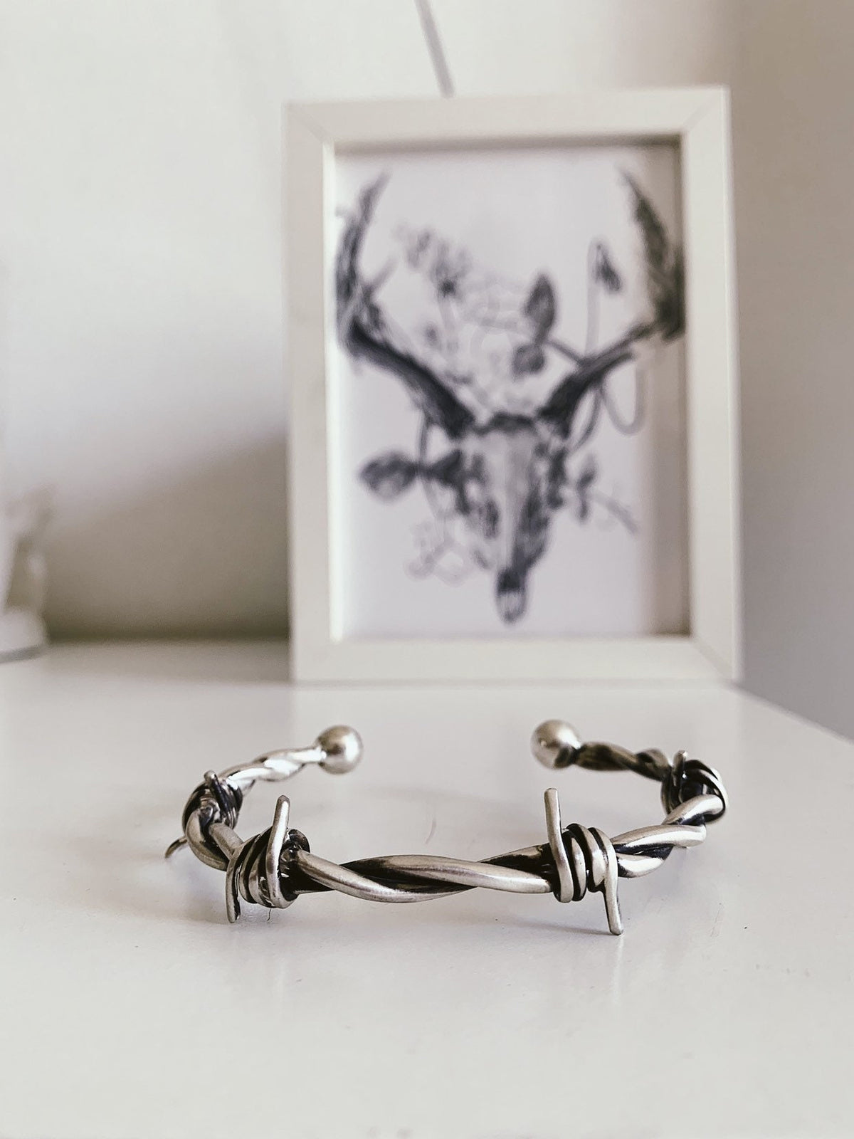 Oxidized Sterling Silver Barbed Wire cuff Bracelet - KathyRossJewelry