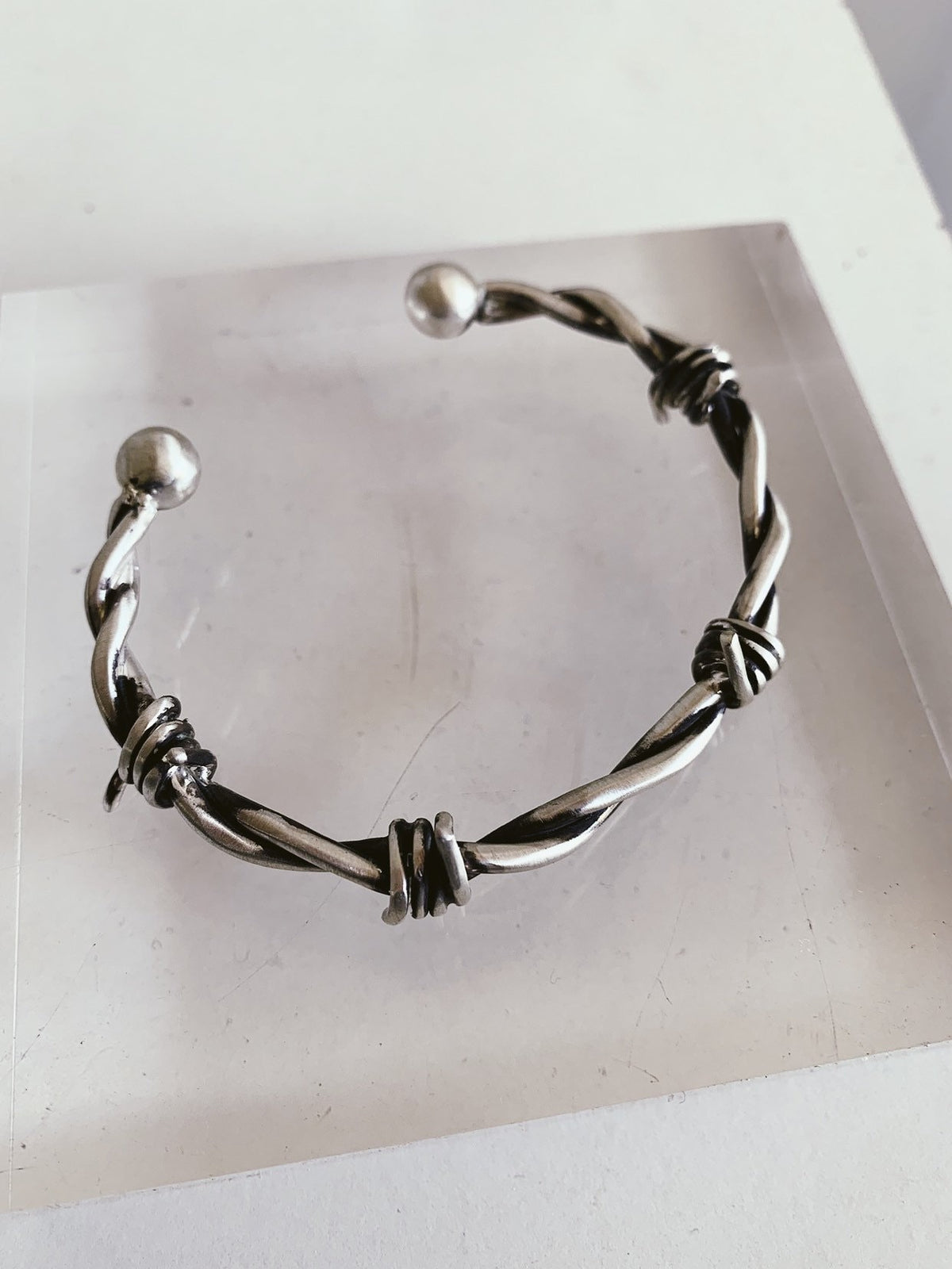 Oxidized Sterling Silver Barbed Wire cuff Bracelet - KathyRossJewelry