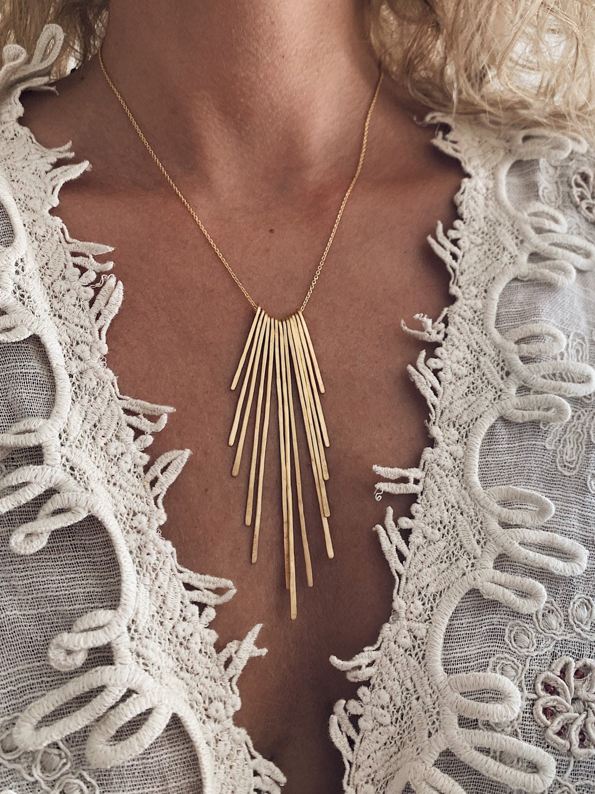 Gold filled Sterling Silver Rays long Necklace - KathyRossJewelry