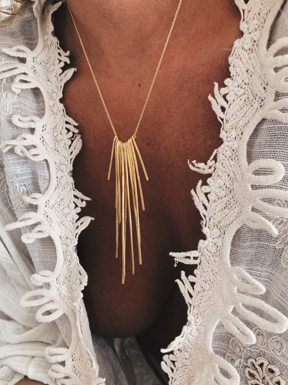 Gold filled Sterling Silver Rays long Necklace - KathyRossJewelry