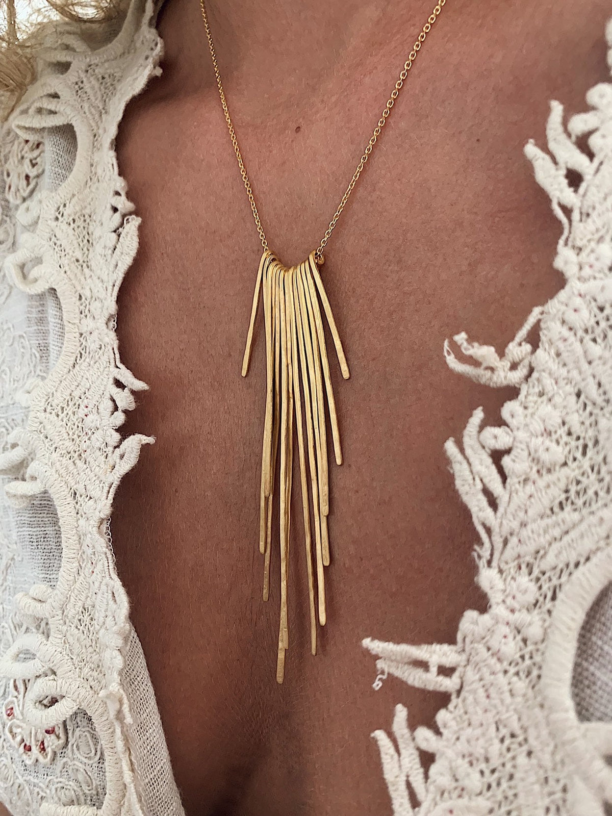 Gold filled Sterling Silver Rays long Necklace - KathyRossJewelry
