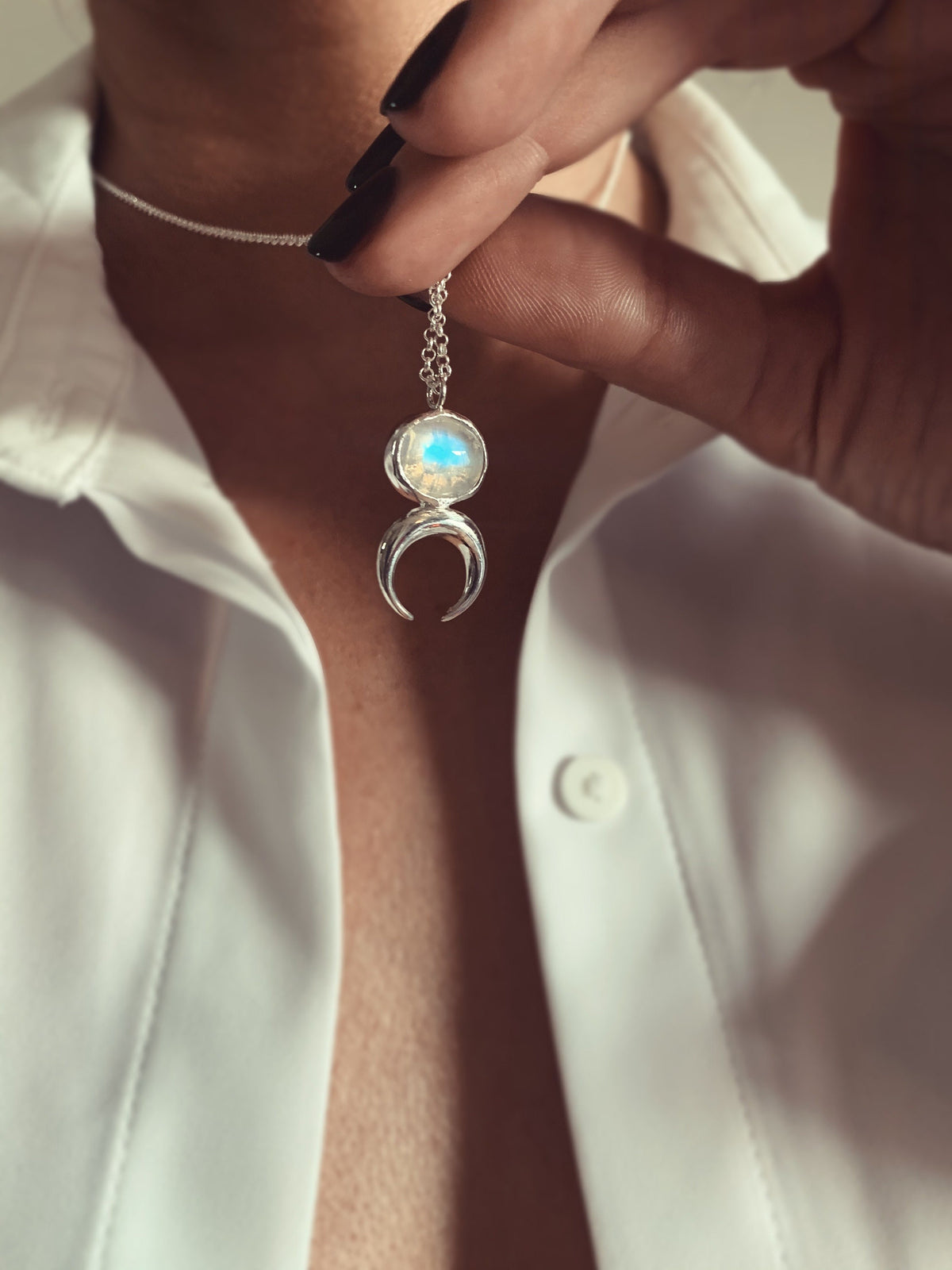 Labradorite Moonstone celestial sterling silver pendant necklace - KathyRossJewelry