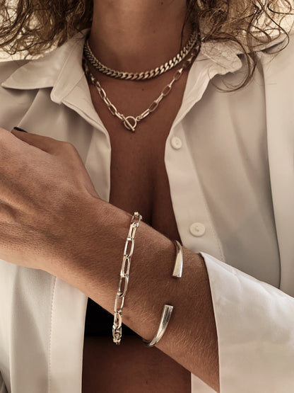 Solid sterling Silver 925 curvy cuff bracelet - KathyRossJewelry