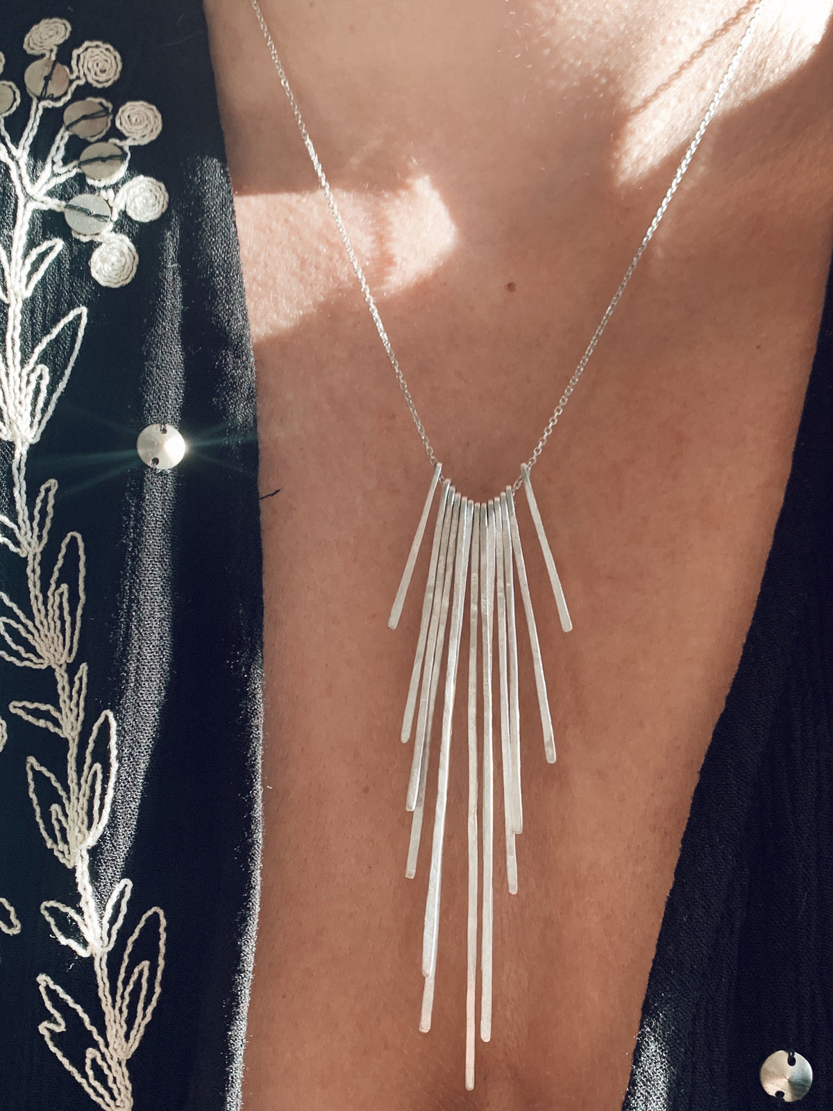 Gold filled Sterling Silver Rays long Necklace - KathyRossJewelry