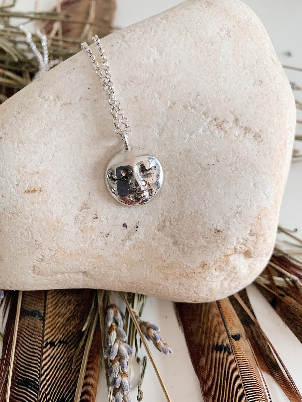 Gold Moon Face Necklace: Gold filled Sterling Silver pendant and chain - KathyRossJewelry