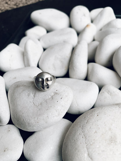 Full moon face round signet chevalier sterling solid silver 925 ring - KathyRossJewelry