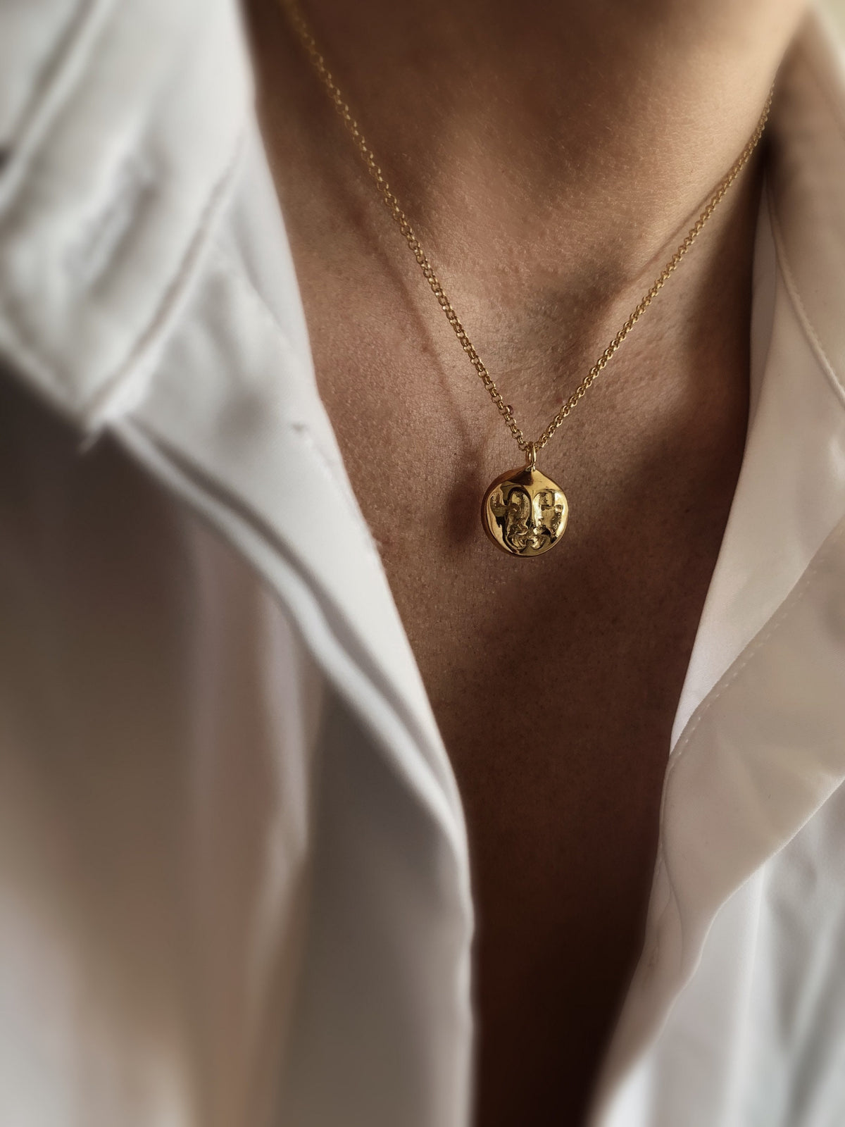 Gold Moon Face Necklace: Gold filled Sterling Silver pendant and chain - KathyRossJewelry