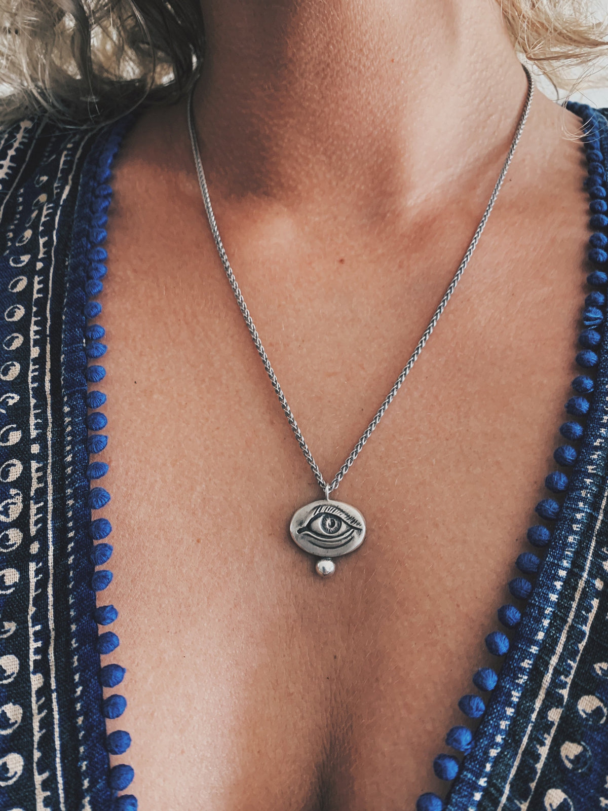 Silver anatomical Eye Pendant with rope chain Necklace - KathyRossJewelry