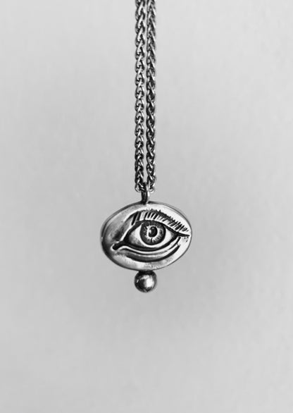 Silver anatomical Eye Pendant with rope chain Necklace - KathyRossJewelry