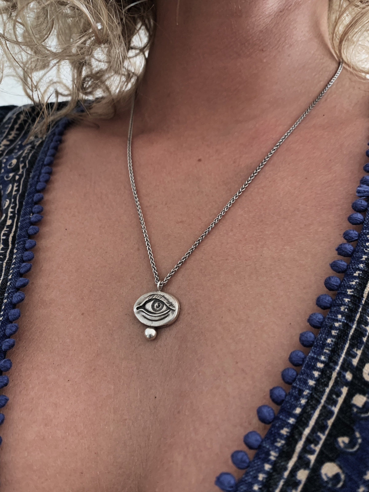 Silver anatomical Eye Pendant with rope chain Necklace - KathyRossJewelry