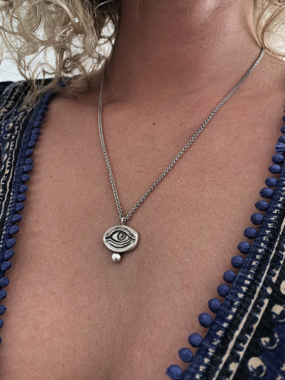 Silver anatomical Eye Pendant with rope chain Necklace - KathyRossJewelry