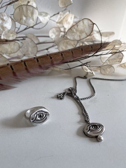Silver anatomical Eye Pendant with rope chain Necklace - KathyRossJewelry