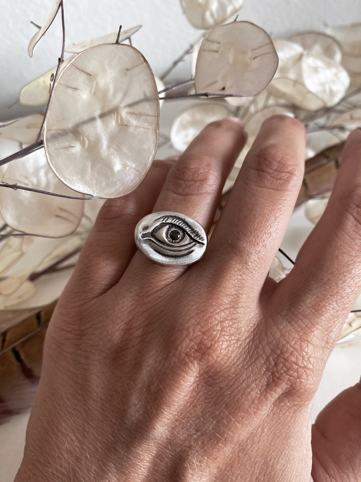 Sterling silver patina anatomical eye ring - KathyRossJewelry