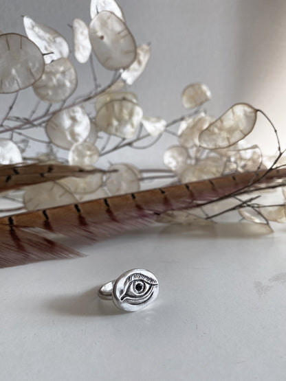 Sterling silver patina anatomical eye ring - KathyRossJewelry