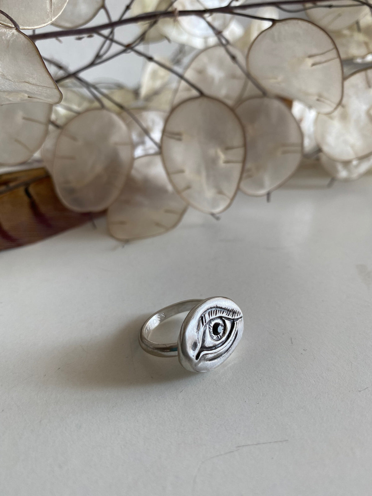 Sterling silver patina anatomical eye ring - KathyRossJewelry