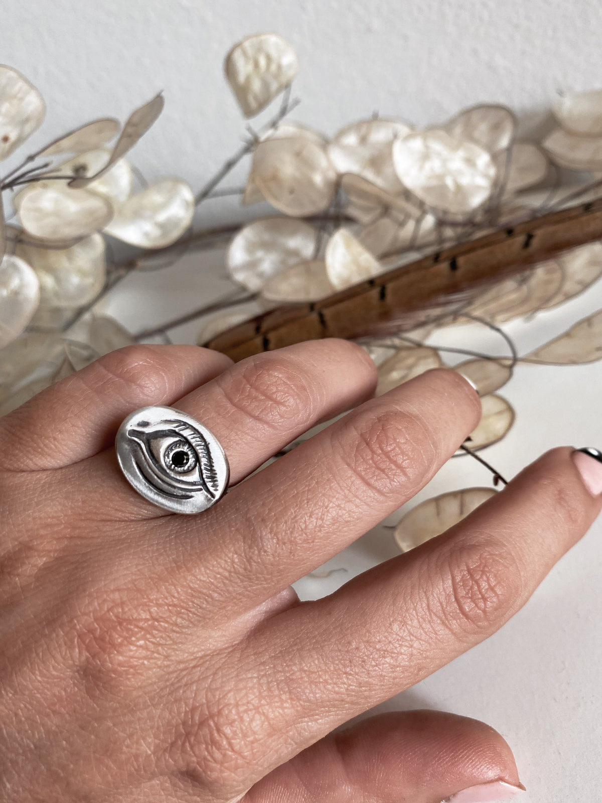 Sterling silver patina anatomical eye ring - KathyRossJewelry