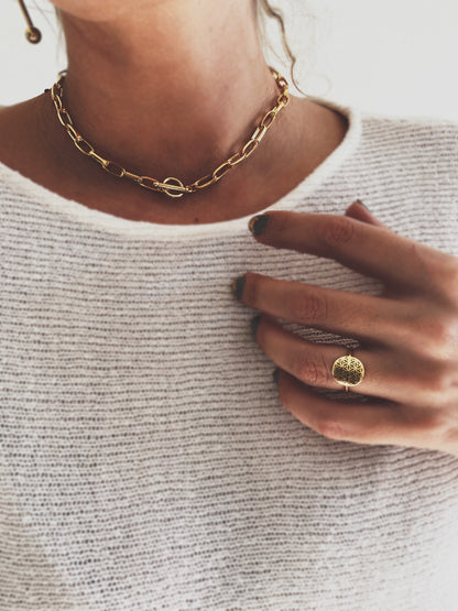 18k gold filled sterling silver paperclip chain necklace with t bar clasp - KathyRossJewelry