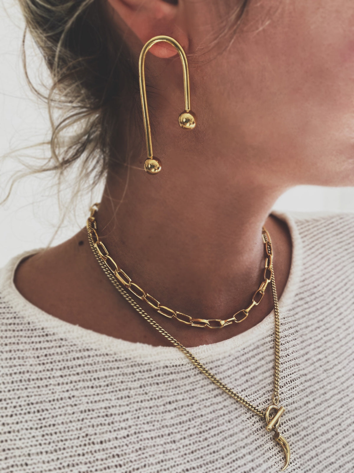 18k gold filled sterling silver paperclip chain necklace with t bar clasp - KathyRossJewelry
