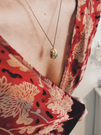 Egyptian Scarab 18k gold filled solid sterling silver 925 necklace : Protection Amulet Gift - KathyRossJewelry