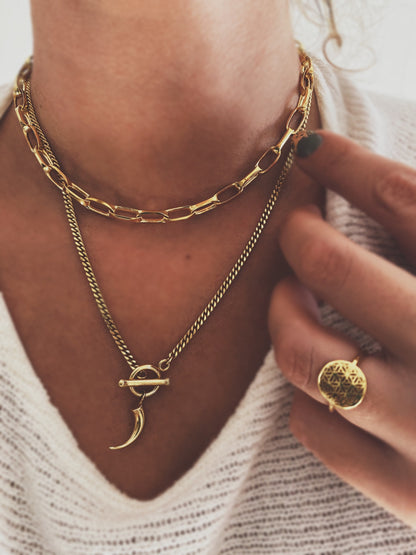 18k gold filled sterling silver paperclip chain necklace with t bar clasp - KathyRossJewelry