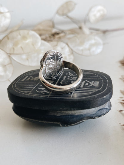 Sterling Silver Scarab with Egyptian Hieroglyphics ring Protection Amulet Gift - KathyRossJewelry