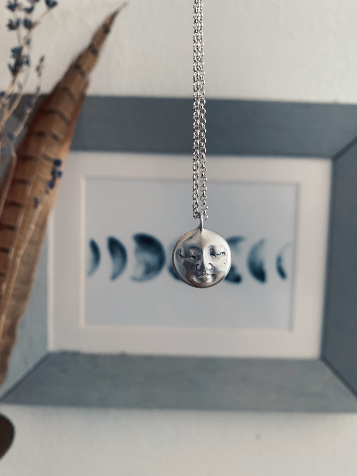 Gold Moon Face Necklace: Gold filled Sterling Silver pendant and chain - KathyRossJewelry