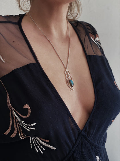 Silver Labradorite Pendant: Handmade Peacock Feather Necklace - KathyRossJewelry