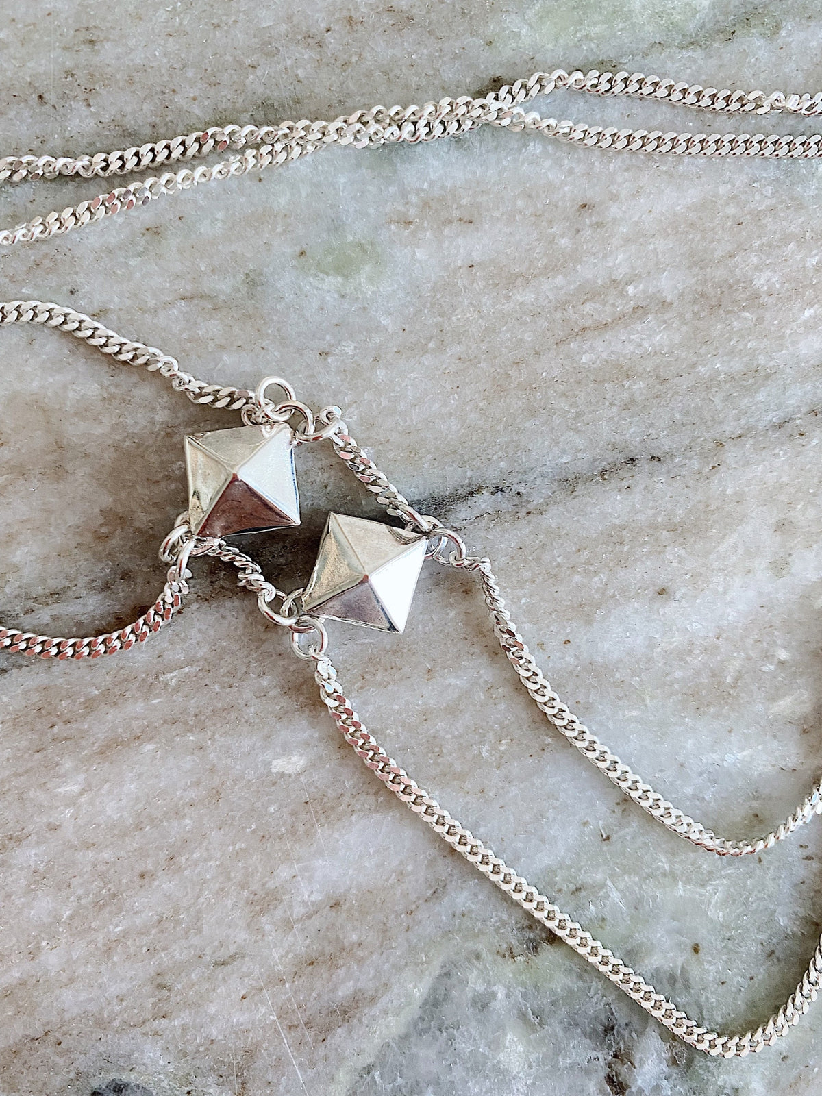 Sterling silver adjustable body chain with geometric charms - KathyRossJewelry