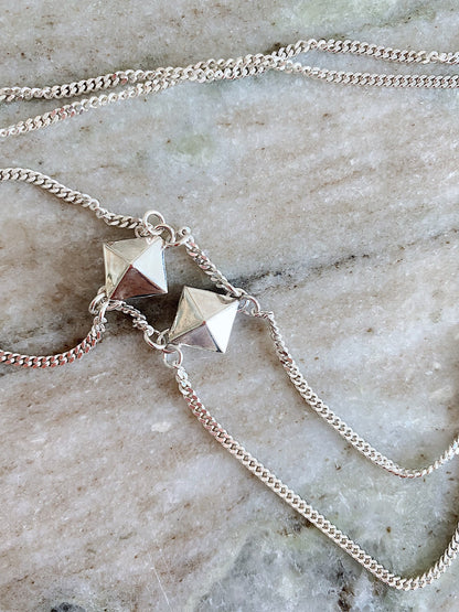 Sterling silver adjustable body chain with geometric charms - KathyRossJewelry
