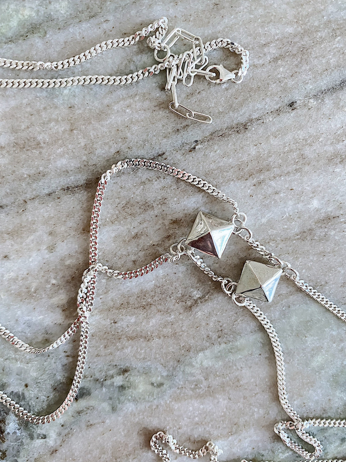 Sterling silver adjustable body chain with geometric charms - KathyRossJewelry