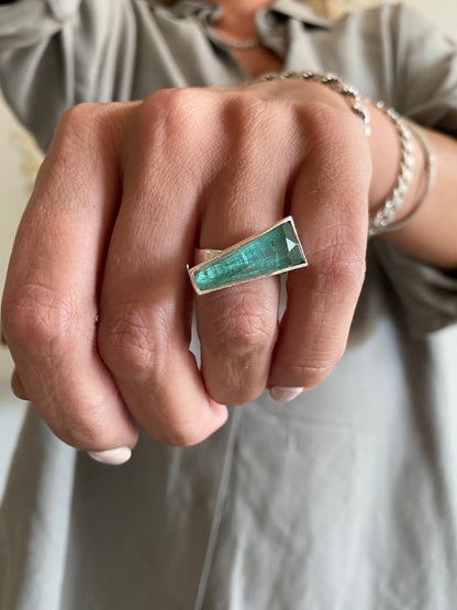 Triangle Green gemstone sterling silver 925 ring : aventurine - KathyRossJewelry