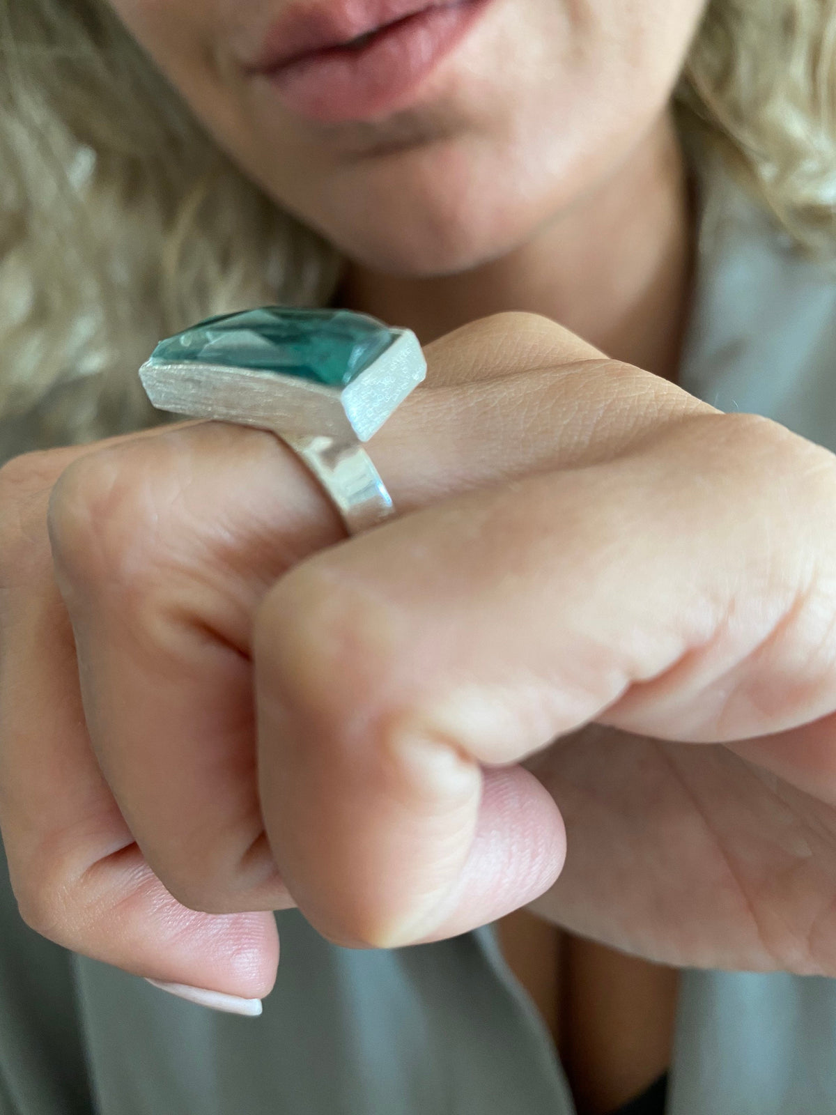 Triangle Green gemstone sterling silver 925 ring : aventurine - KathyRossJewelry