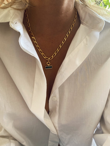 18k gold filled thick chain with rectangular charm necklace: solid sterling silver and aquamarine - KathyRossJewelry