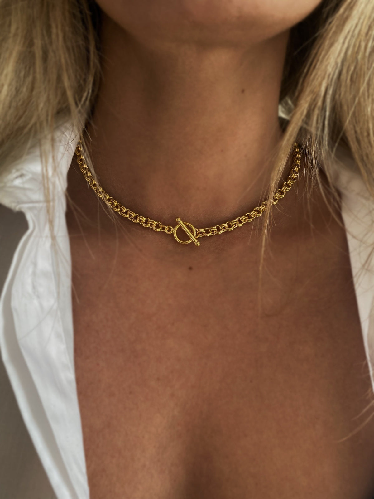 Thick bold rolo chain necklace : 18k gold filled sterling silver with t clasp - KathyRossJewelry