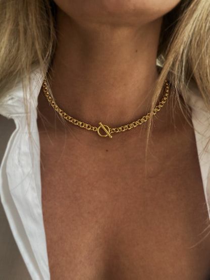 Thick bold rolo chain necklace : 18k gold filled sterling silver with t clasp - KathyRossJewelry