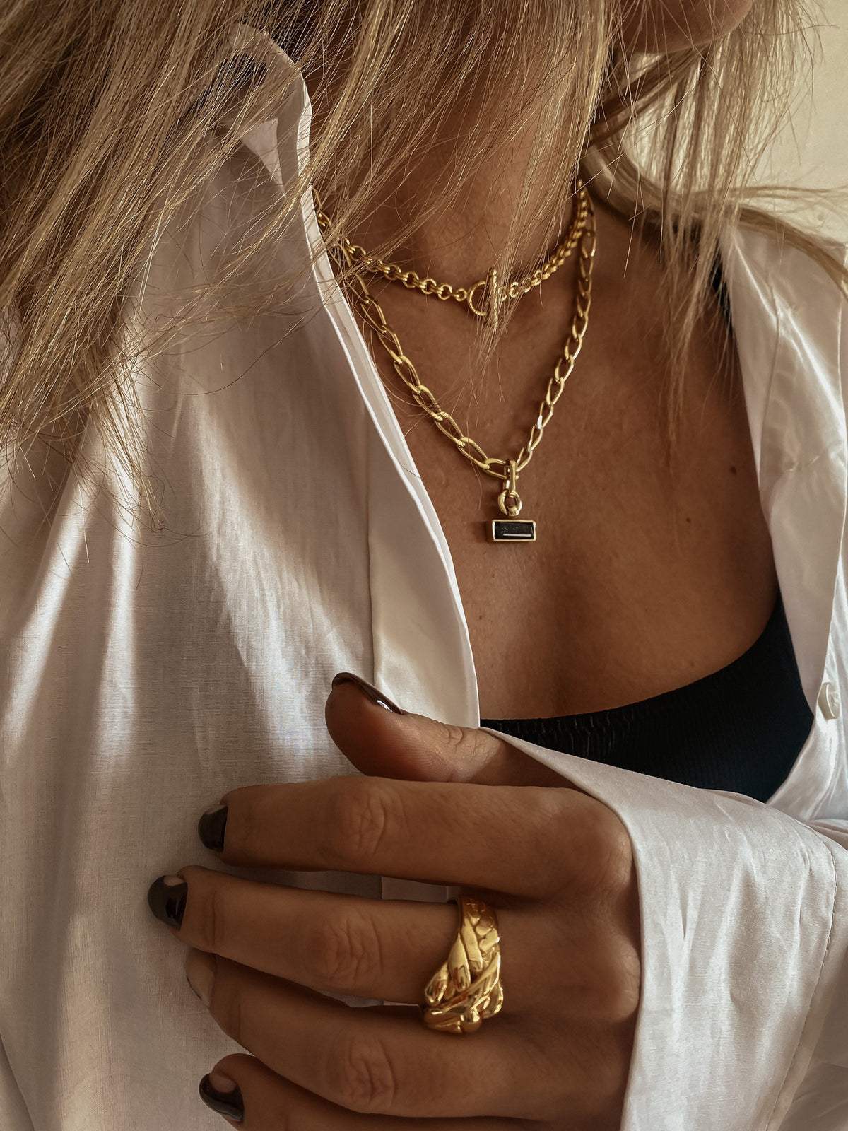 Thick bold rolo chain necklace : 18k gold filled sterling silver with t clasp - KathyRossJewelry