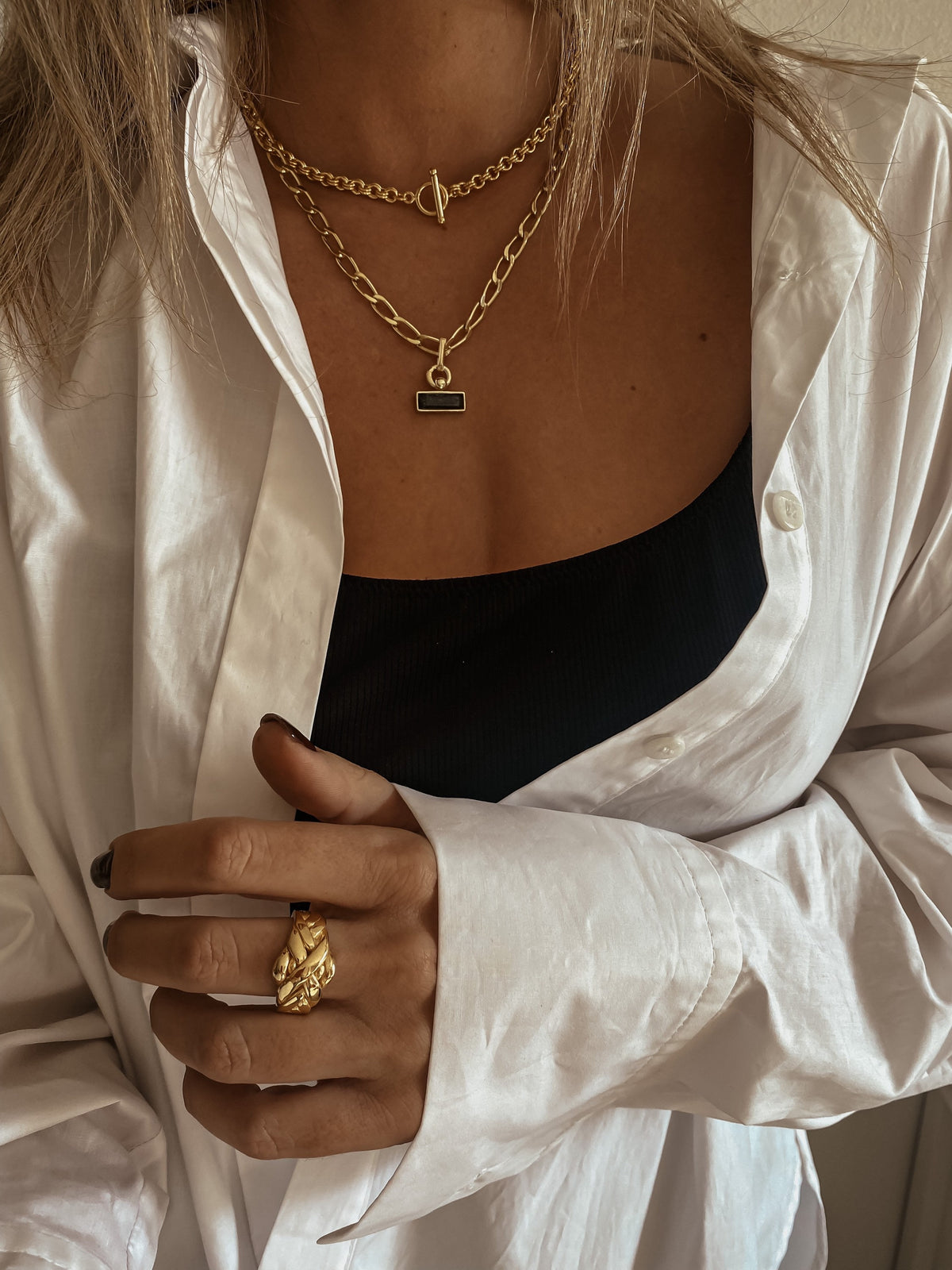 Thick bold rolo chain necklace : 18k gold filled sterling silver with t clasp - KathyRossJewelry