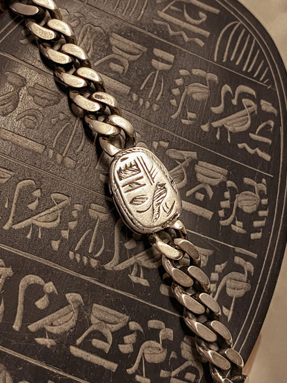 Solid Sterling Silver Chain bracelet with scarab and hieroglyphic - KathyRossJewelry