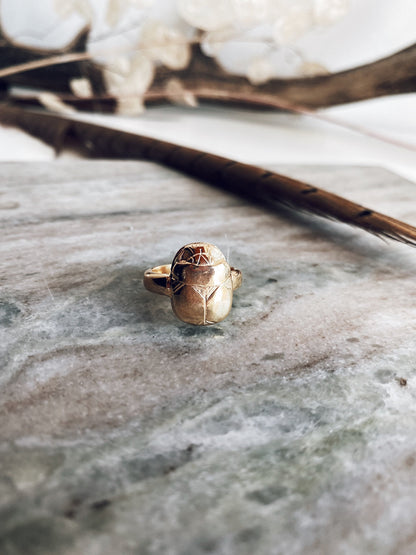 Gold Egyptian Scarab Ring: 925 Silver ancient Egyptian jewelry with Hieroglyphics Protection Amulet Gift - KathyRossJewelry