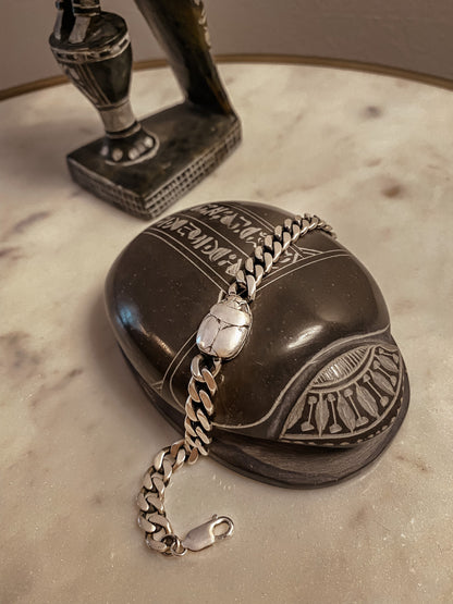 Solid Sterling Silver Chain bracelet with scarab and hieroglyphic - KathyRossJewelry